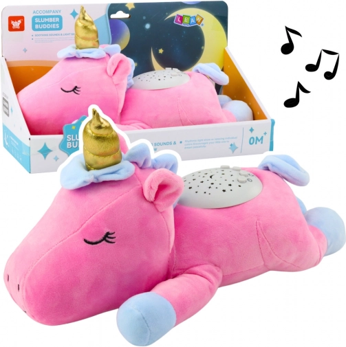 Licorne en peluche rose avec projecteur et berceuses
