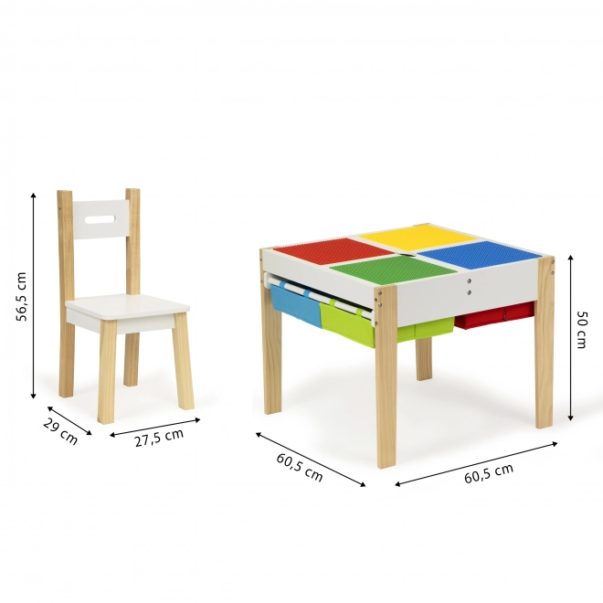 ECOTOYS Table en bois pour enfants avec plateau de jeu et deux chaises