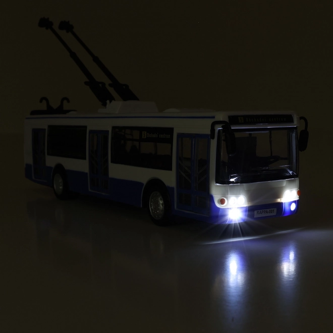 Trolleybus qui annonce les arrêts en tchèque 28 cm bleu
