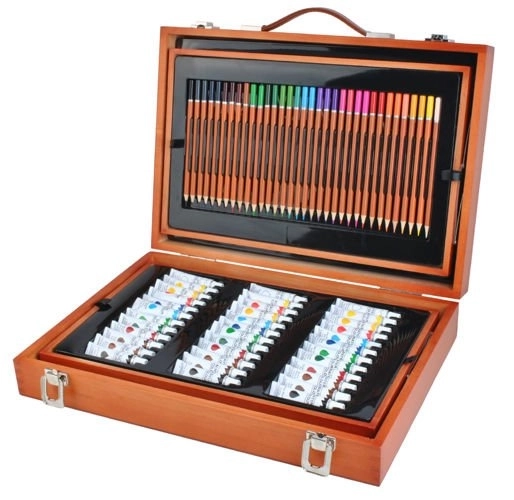 Grande trousse en bois pour petits artistes 174 pièces