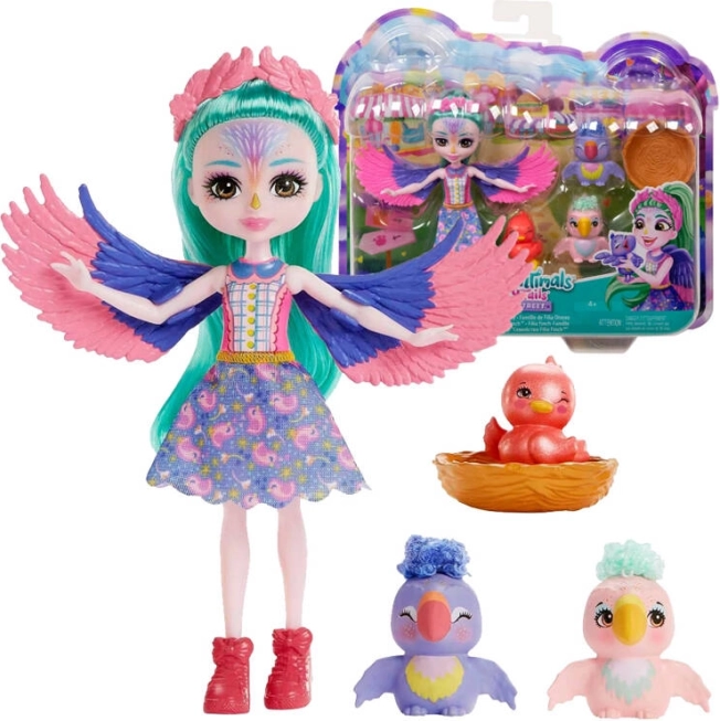 Poupée Enchantimals Filia Finch et famille de perroquets