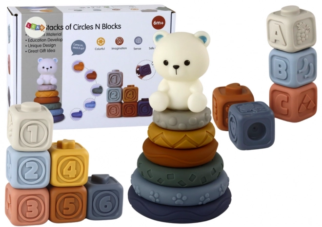 Ensemble éducatif de blocs souples pour tout-petits Ours en peluche Pyramide