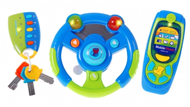 Ensemble interactif pour conducteurs pour enfants 3+ Volant + télécommande avec clés + téléphone + sons Lumières