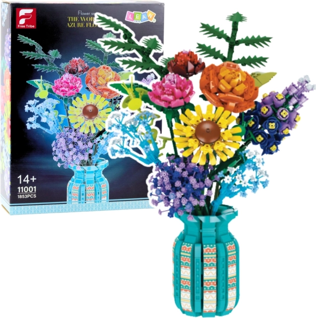Kit de construction bouquet de fleurs dans un vase, 1853 pièces