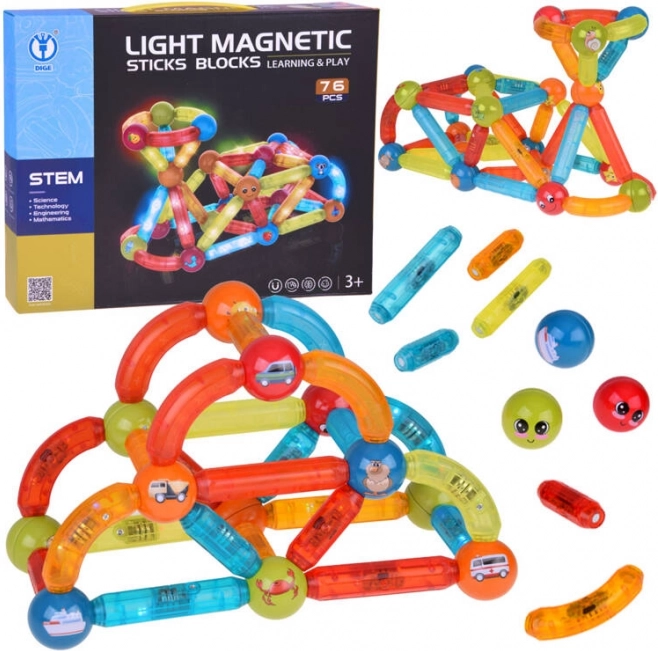 Jeu de construction magnétique coloré Jokomisiada avec éclairage LED