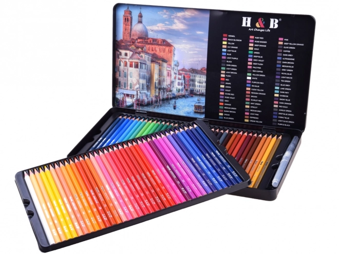 Ensemble de crayons aquarelle 72 couleurs dans un boîtier en métal