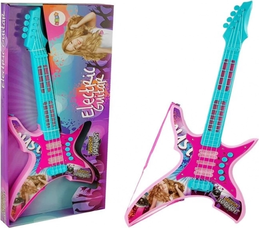Guitare électrique pour enfants avec lumières clignotantes et sons, rose, 62 cm