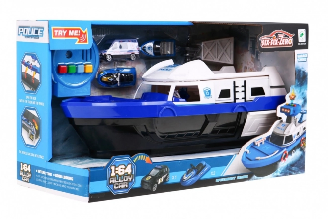 Bateau de police interactif 2 en 1 avec espace de rangement et lumières et sons