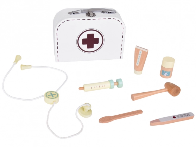 Petit médecin Trousse de premiers secours en bois Stéthoscope Seringue ZA5263