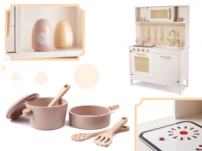 Cuisine rétro en bois pour enfants avec accessoires Boho