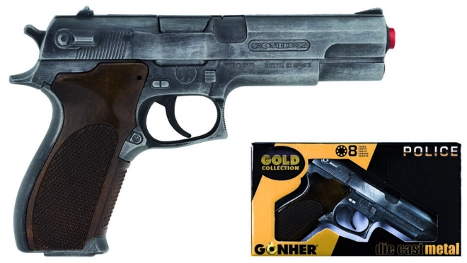 Pistolet policier collection Gold argenté en métal 8 coups