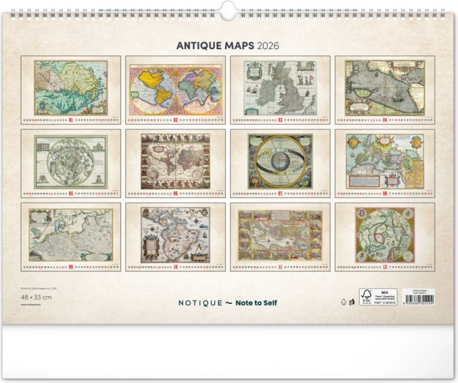 Calendrier mural Cartes anciennes 2026