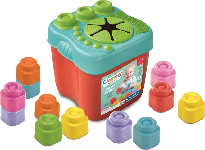 Boîte sensorielle Soft Clemmy avec couvercle et 15 briques souples