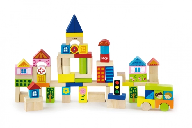 Jeu de construction en bois 75 blocs - ville