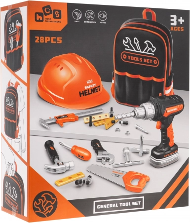 Set d’outils pour enfants en sac à dos, 30 pcs, avec perceuse sans fil interactive
