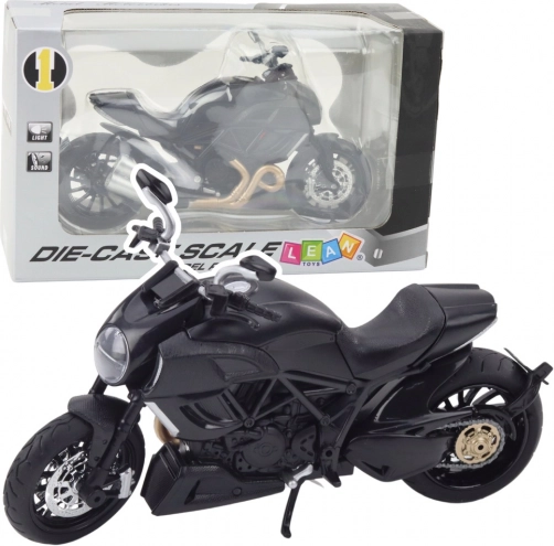 moto sportive en métal 1:12 avec lumières et sons – noire avec éléments dorés