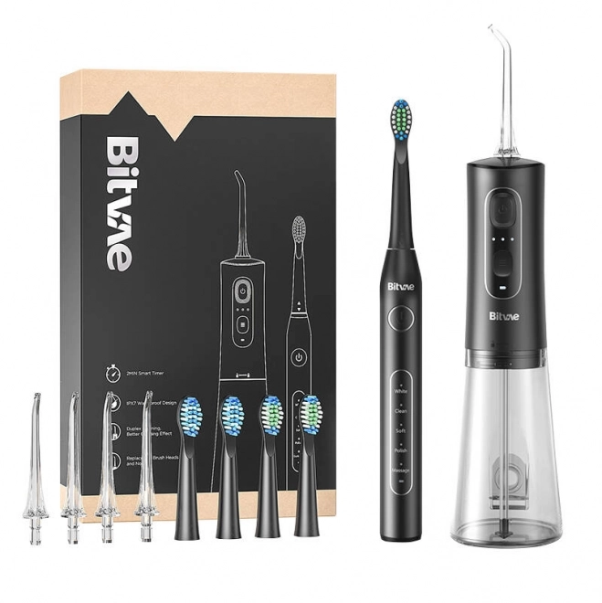Brosse à dents sonique avec set d’embouts et hydropulseur Bitvae D2+C2 (noir)