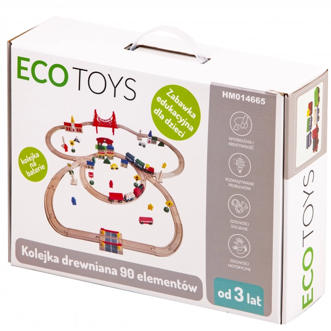 Chemin de fer en bois à piles 90 éléments Ecotoys