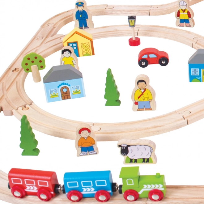 Bigjigs Rail Circuit de train en bois ville et village 101 pièces