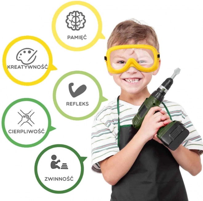 Grande boîte à outils pour enfants Woopie avec perceuse, 15 éléments