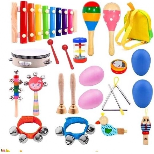 Set musical en bois pour enfants avec petit sac à dos, 22 pièces