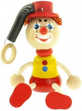 Clown avec chapeau sur ressort – jouet suspendu en bois