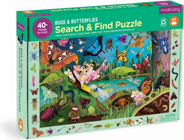 Puzzle Mudpuppy insectes et papillons 64 pièces