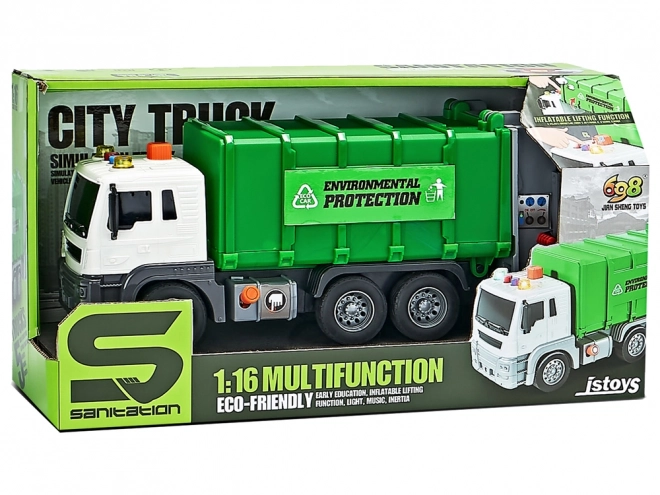 Camion Poubelle, Friction Drive Effets Sonores Vert 1:16 Ségrégation
