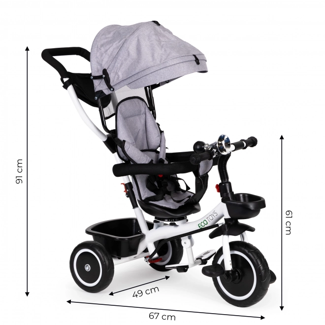 ECOTOYS Tricycle avec pare-soleil et barre de poussée - gris