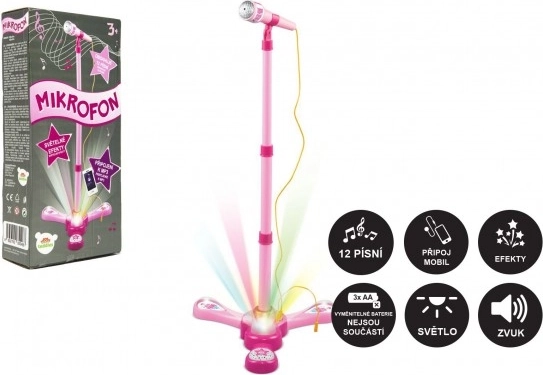 Micro karaoké pour enfants sur trépied avec lumières et sons – Rose