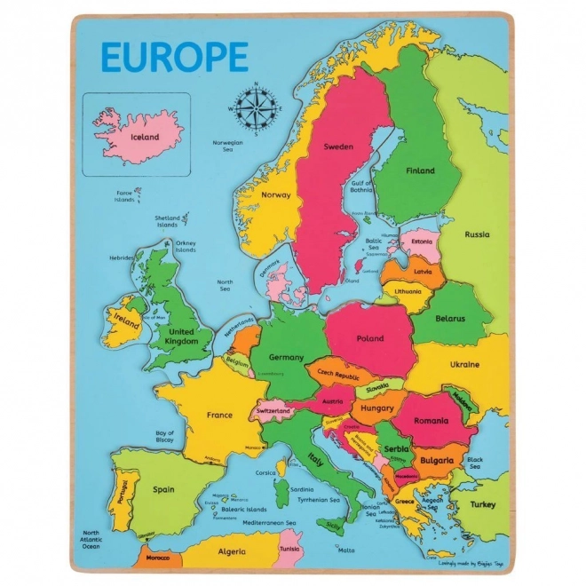 Bigjigs Toys Puzzle en bois carte de l'Europe 25 pièces