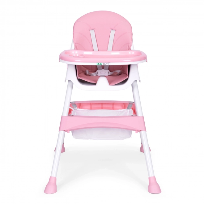 Chaise haute pour enfant avec plateau et panier, harnais à cinq points ECOTOYS – rose