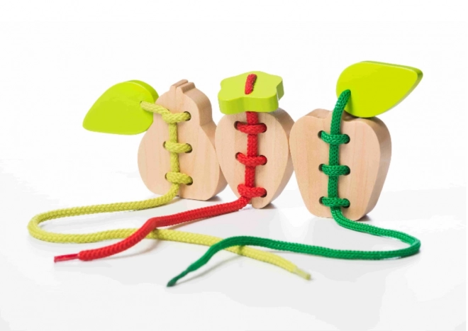 Jouet en bois sur corde Cubika Fruits poire pomme fraise