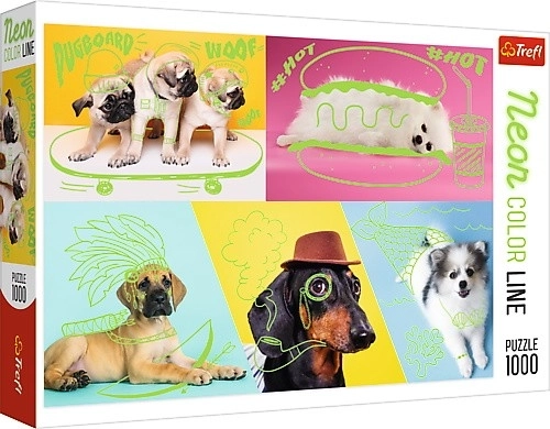 Puzzle 1000 pcs Ligne Couleur Néon - Chiens fous