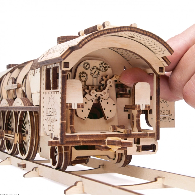 Puzzle 3D Ugears - Locomotive V-express avec wagon 538 pièces