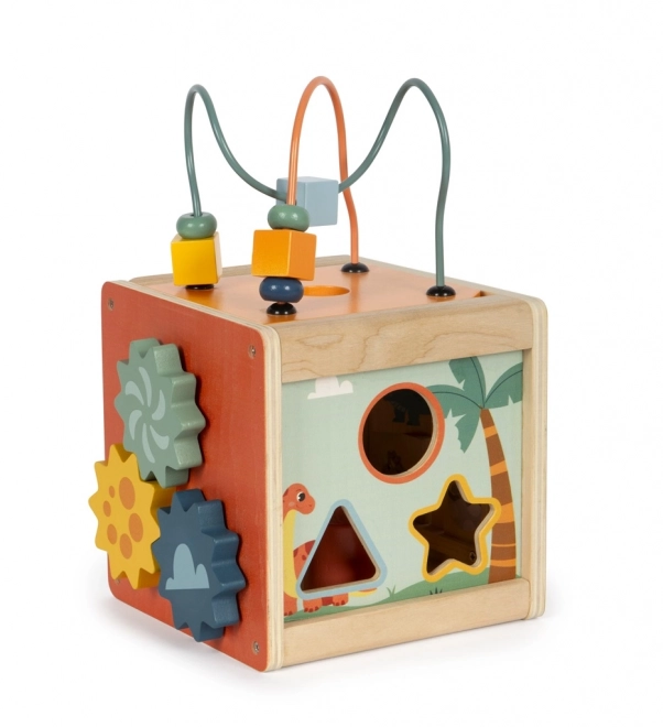 Petit pied cube d'activités en bois Dino