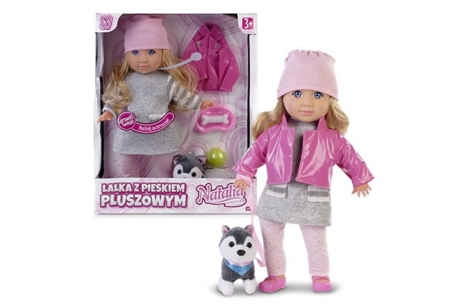 Poupée Natalia avec chien en peluche 35 cm