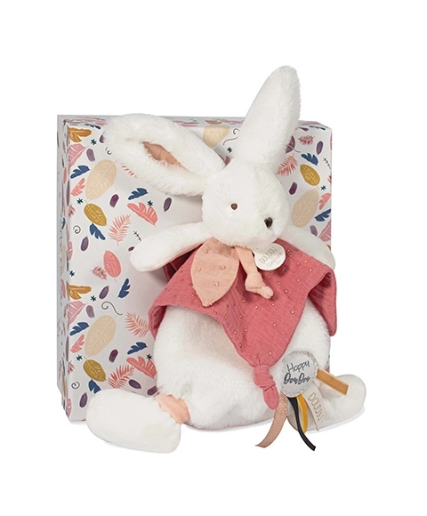 Ensemble cadeau - Lapin en peluche avec doudou rose ancien