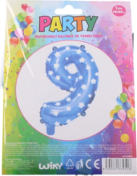 Ballon gonflable bleu chiffre 9 avec étoiles 78 × 50 cm