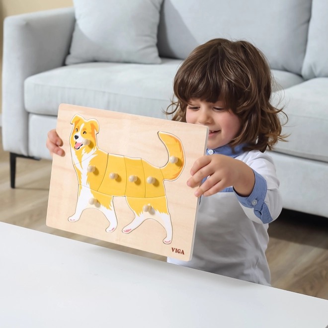 Ensemble de puzzles en bois 12 animaux Montessori avec support Viga
