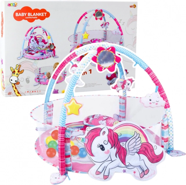 Tapis de jeu éducatif pour bébés 3 en 1 avec licorne rose