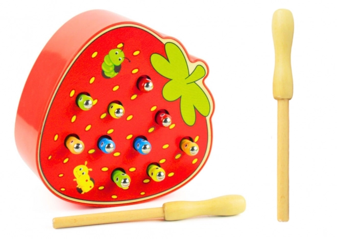 Jeu de pêche aux vers en bois - Fraise rouge