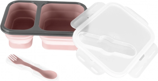 Grande boîte à collation en silicone avec couverts, Old Pink