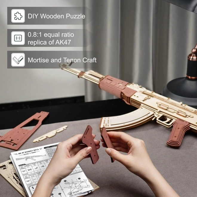 RoboTime 3D Puzzle mécanique en bois fusil d'assaut AK-47