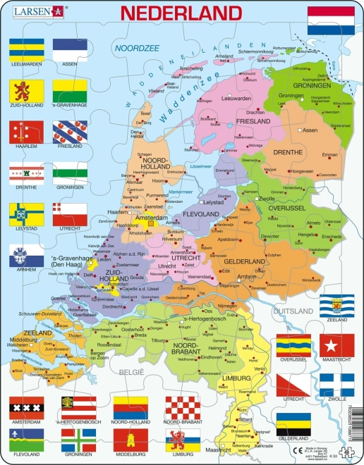LARSEN puzzle Pays-Bas – carte politique 48 pièces