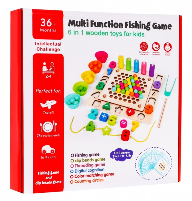 Ensemble de jeux éducatifs en bois 6 en 1 pour enfants 3+ Trier pêche apprendre les chiffres