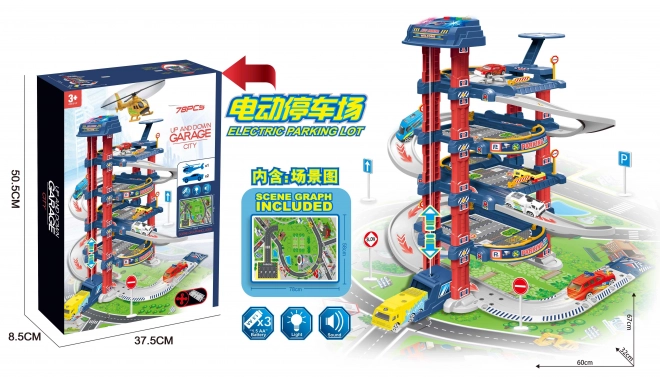 Garage interactif avec ascenseur électrique pour enfants 3+ avec tapis de jeu et voitures métalliques