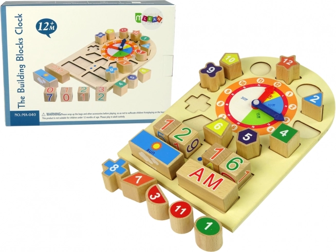 Horloge éducative en bois avec trieur et chiffres colorés