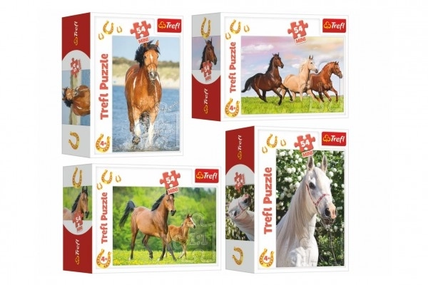 Minipuzzle 54 pièces Chevaux 4 types dans une boîte 9x6,5x4cm