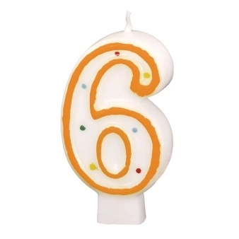 Bougie d'anniversaire numéro 6 blanche avec pois colorés
